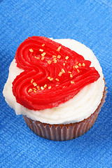 Image showing Valentine's day cupcake over a blue background