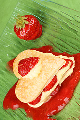 Image showing Heart shaped strawberry and custard millefeuille