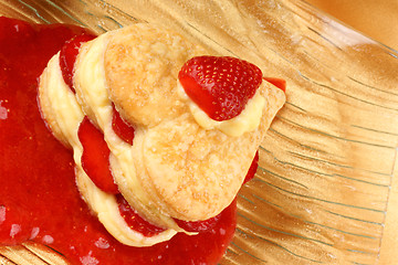 Image showing Heart shaped strawberry and custard millefeuille