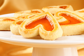 Image showing Heart shaped apricot jam cookies