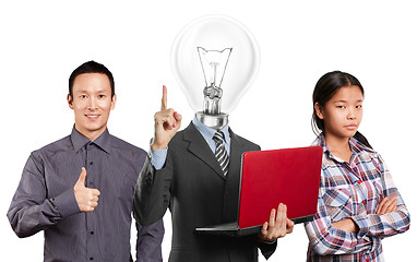 Image showing Asian team and Lamp Head Man And Business Team 