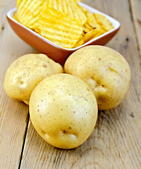 Image showing Potatoes yellow and chips on board