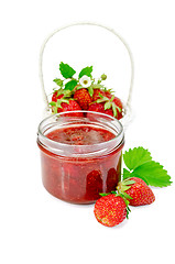 Image showing Jam strawberry with basket of berry