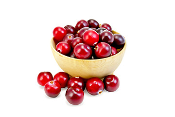 Image showing Cranberries ripe in wooden bowl