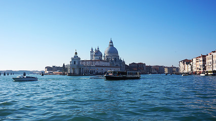 Image showing Motorboat is sailing on Grand Canal in Venice, Italy 