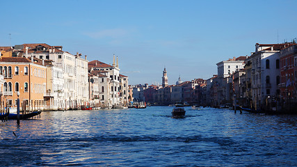 Image showing Motorboat is sailing on Grand Canal in Venice, Italy 