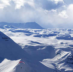 Image showing Speed flying in winter mountains