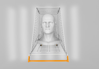 Image showing Man\'s head in the shopping cart