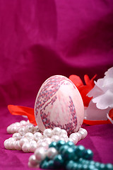 Image showing Easter setting with gift box and spring decoration