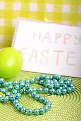 Image showing Easter setting with gift box and spring decoration