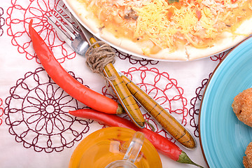 Image showing Beef pizza with red pepper