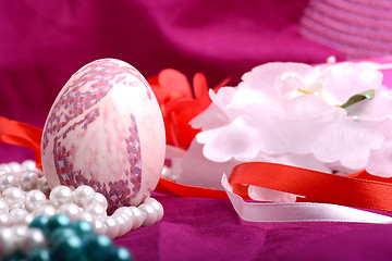 Image showing Easter setting with gift box and spring decoration