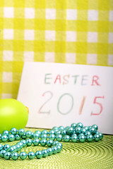 Image showing Easter setting with gift box and spring decoration