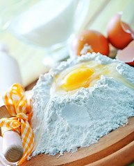 Image showing flour and raw eggs