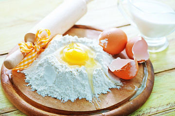 Image showing flour and raw eggs