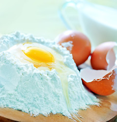 Image showing flour and raw eggs