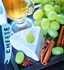 Image showing camembert and grape