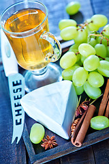 Image showing camembert and grape