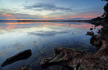 Image showing Sunset reflections on the waters of St Georges Basin