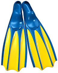 Image showing swim fins with blue rubber and yellow plastic