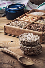 Image showing cereals in a wooden box in rustic style