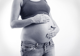 Image showing Pregnant woman black white