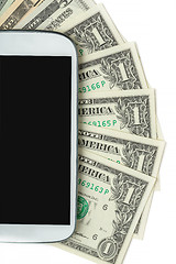 Image showing cellphone and money on white