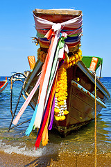 Image showing boat prow asia in the  bay  kho tao isle white  