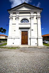 Image showing  church  in  the sumirago old   closed brick tower sidewalk 