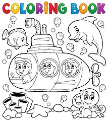 Image showing Coloring book submarine theme 1