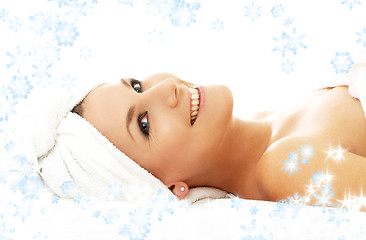 Image showing happy spa with snowflakes