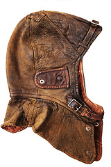 Image showing leather vintage helmet over white background