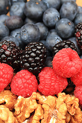 Image showing raspberries, blackberries, strawberries summer background