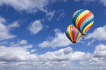 Image showing Hot Air Balloons In The Beautiful Blue Sky