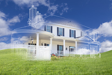 Image showing Beautiful Custom House Drawing and Ghosted House Above Grass