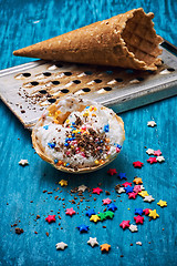 Image showing ice cream decorated with sweet powder in the wafer 