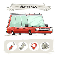 Image showing Cartoon Family Old Car Set