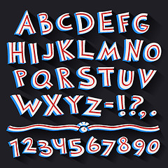 Image showing Cartoon Retro 3D Font with Strips on Black Background