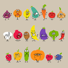 Image showing Cartoon Fruits and Vegetables with Facial Expressions Set