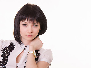 Image showing Portrait of a young girl in white blouse