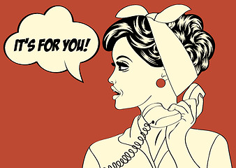 Image showing pop art cute retro woman in comics style with message