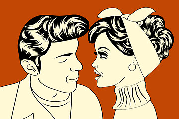 Image showing pop art cute retro couple in comics style