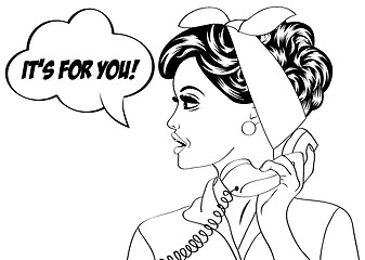 Image showing pop art cute retro woman in comics style with message