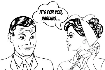 Image showing pop art cute retro couple in comics style