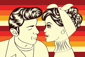 Image showing pop art cute retro couple in comics style