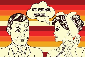 Image showing pop art cute retro couple in comics style