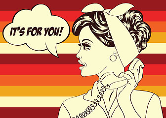 Image showing pop art cute retro woman in comics style with message