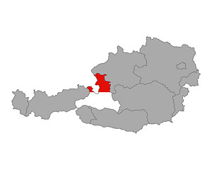 Image showing Map of Austria with flag of Salzburg