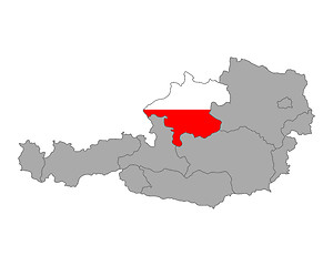 Image showing Map of Austria with flag of Upper Austria