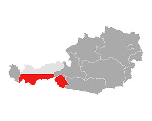 Image showing Map of Austria with flag of Tyrol